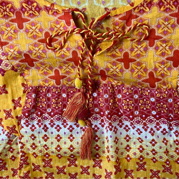 Unique Spectrum Boho Print Tassel Rope Tie Top Multi Orange Size 3X - Picture 5 of 9